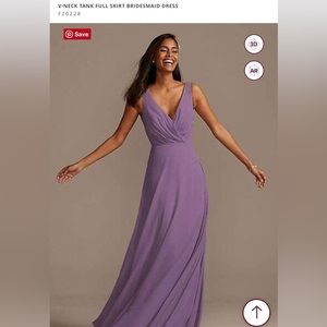 David’s Bridal V-neck tank full skirt bridesmaid dress Color Wisteria
Size 8